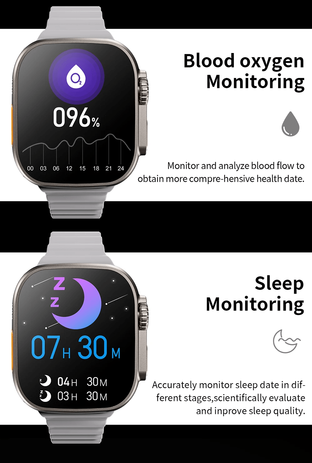 Blood oxygen monitoring smart watch t800 ultra 