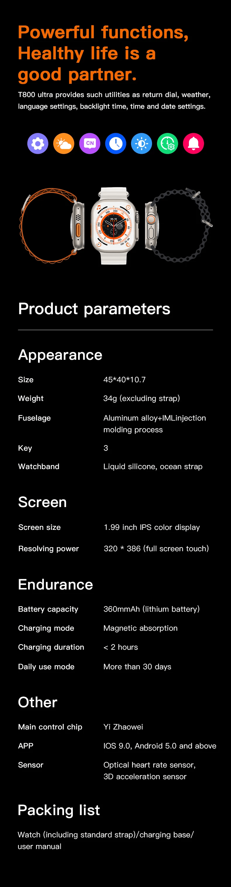 T900 ultra smart watch features 